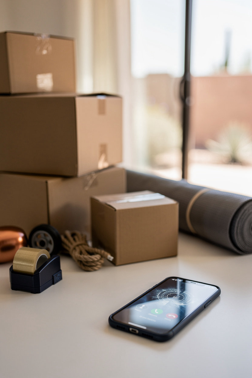 Tru Nationwide LLC phone and moving boxes representing Phoenix, Arizona moving and home-service quote requests